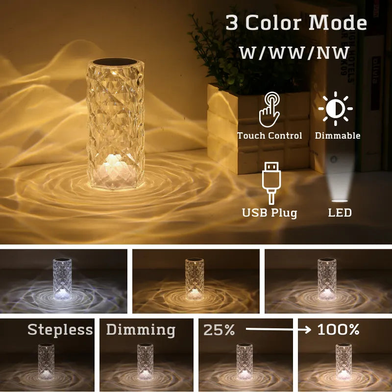 Crystal decorative desk lamp bedroom bedside touch remote control rose light LED charging atmosphere night light Julia M Home & Kitchen
