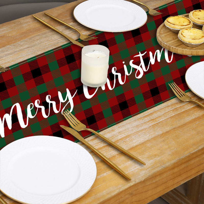 Christmas red black checkered white linen table flag cabinet decoration table flag restaurant dining table tablecloth tablecloth tea flag Julia M Home & Kitchen