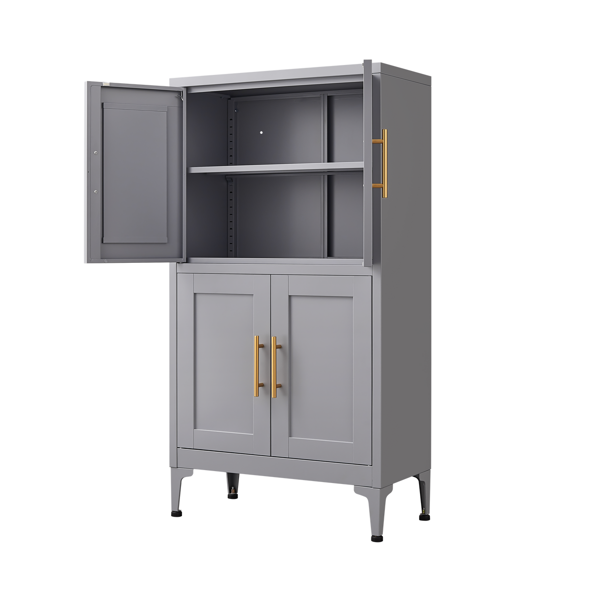 Grey metal kitchen storage cabinet, kitchen pantry storage cabinet with door and shelf, adjustable leveling feet eprolo