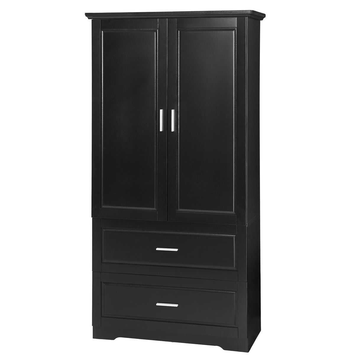 Tall Bathroom Storage Cabinet, Cabinet with Two Doors and Drawers, Adjustable Shelf, MDF Board, Black - Julia M LifeStyles