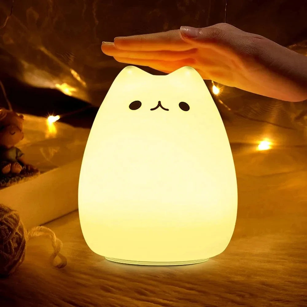 Touch Night Light Colorful Cat Silicone Animal Light Led Cartoon Lamp Bedroom Decoration Lights Bedside Lighting eprolo