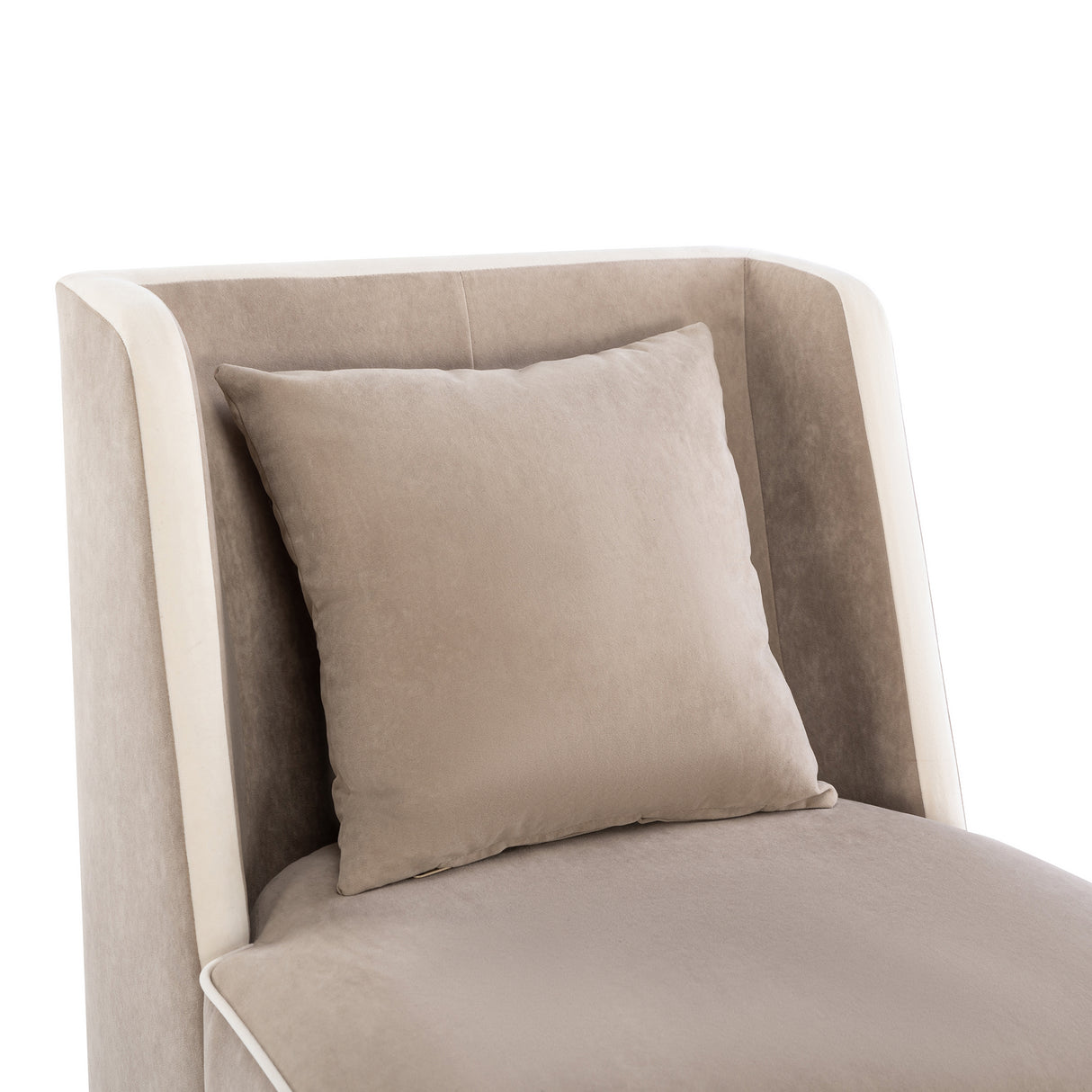 Velvet Upholstered Accent Chair with Cream Piping, Tan and Cream - Julia M LifeStyles