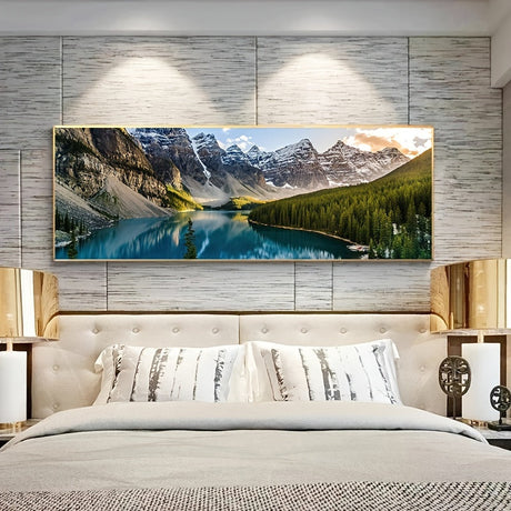 1pc Canvas Painting, Lake Forest Mountain Scenery Painting, Wall Art Decor, For Living Room, Bedroom, No Frame, 19.68*59.05inch Julia M LifeStyles