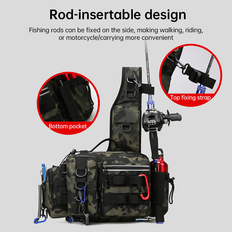 Men's Fishing Backpack: Equipped with bait box, equipment storage bag, pole holder, sling & shoulder bag design. eprolo
