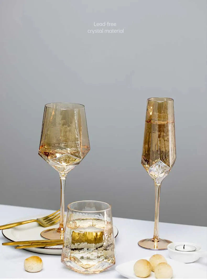 Hammered Diamond Amber Crystal Champagne Goblet Julia M Home & Kitchen