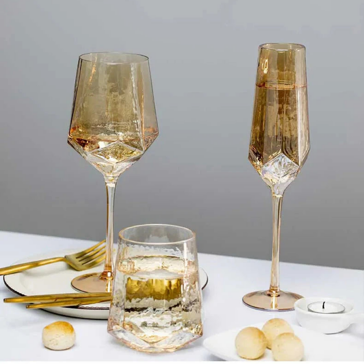Hammered Diamond Amber Crystal Champagne Goblet Julia M Home & Kitchen