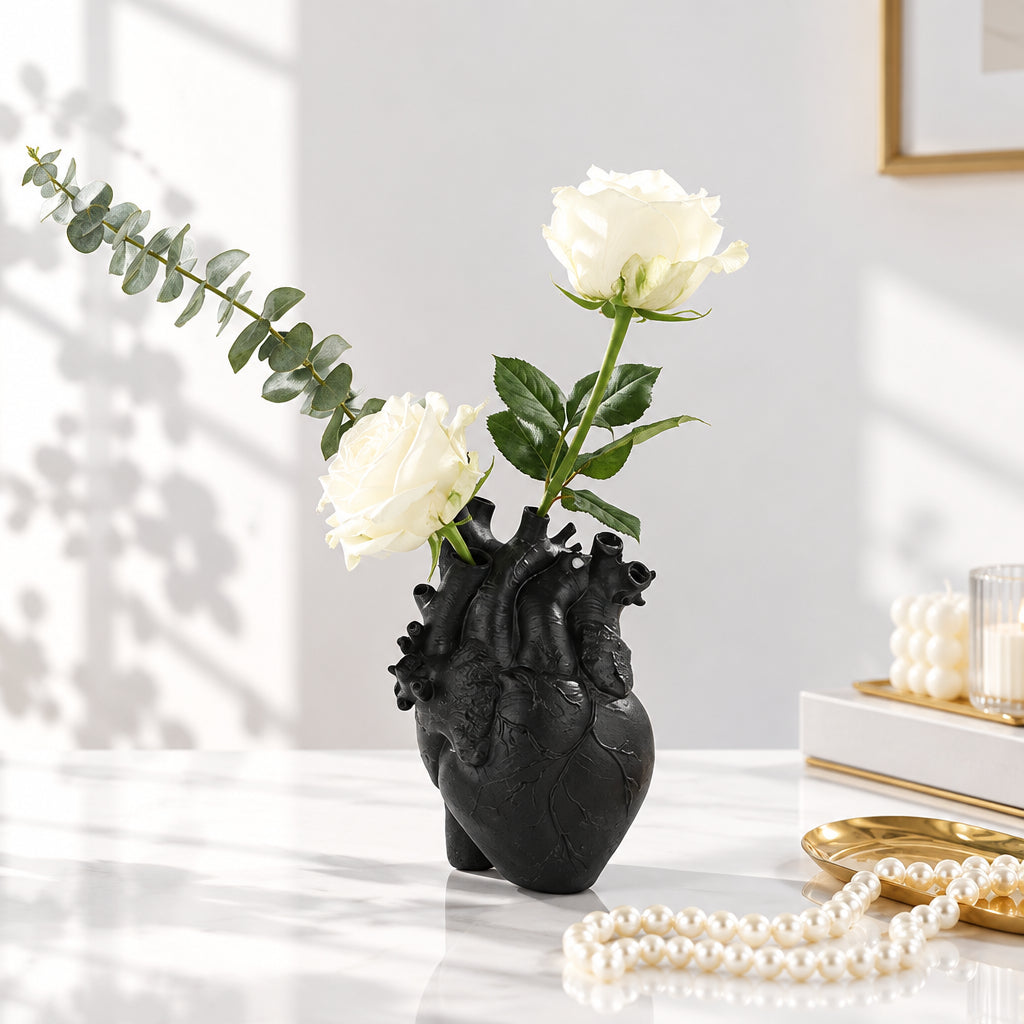 Heart-Shaped Flower Vase Resin Ornament Desktop Living Room Plant Pot Table Decoration Craft Julia M Home & Kitchen