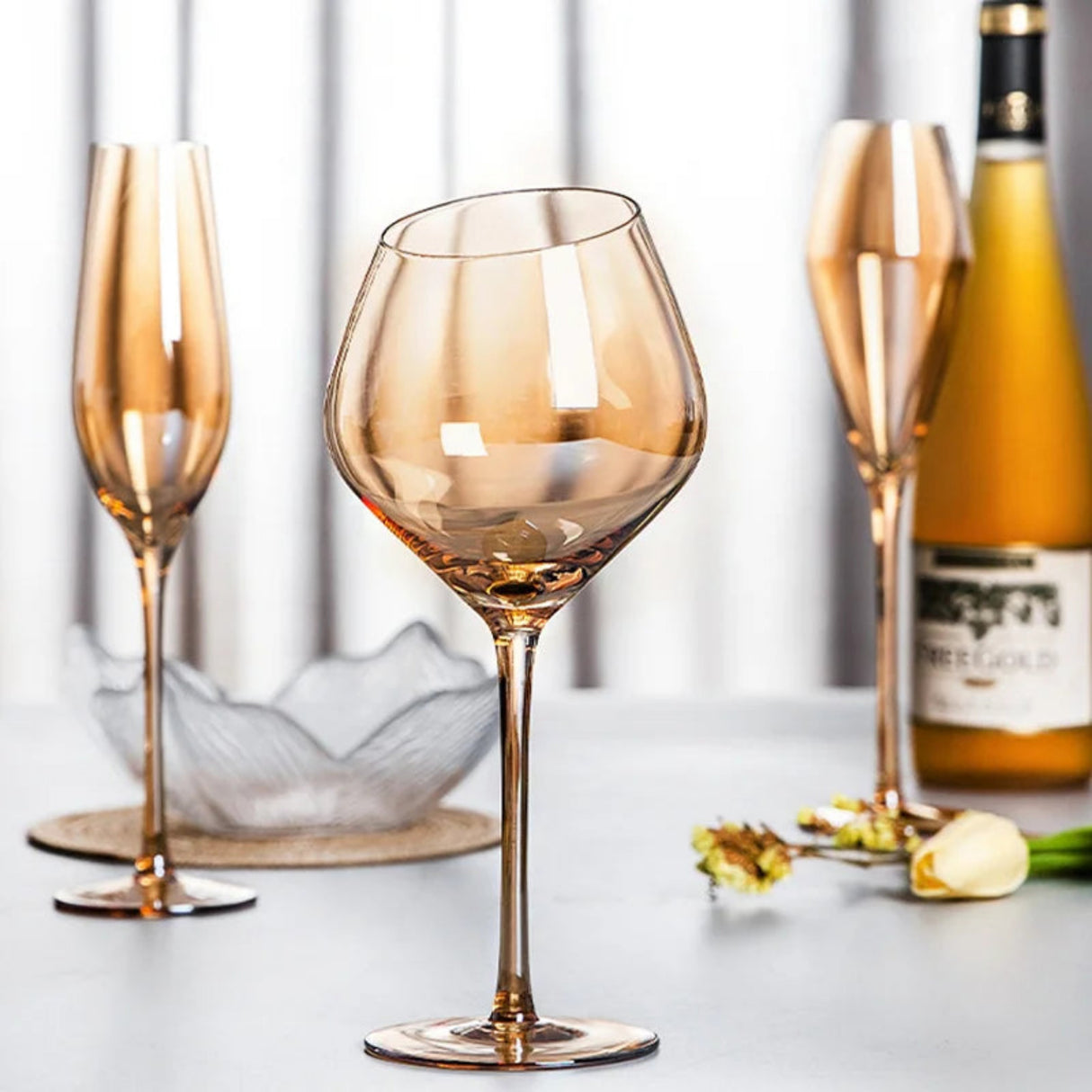 Golden Amber Crystal Wine Glass
