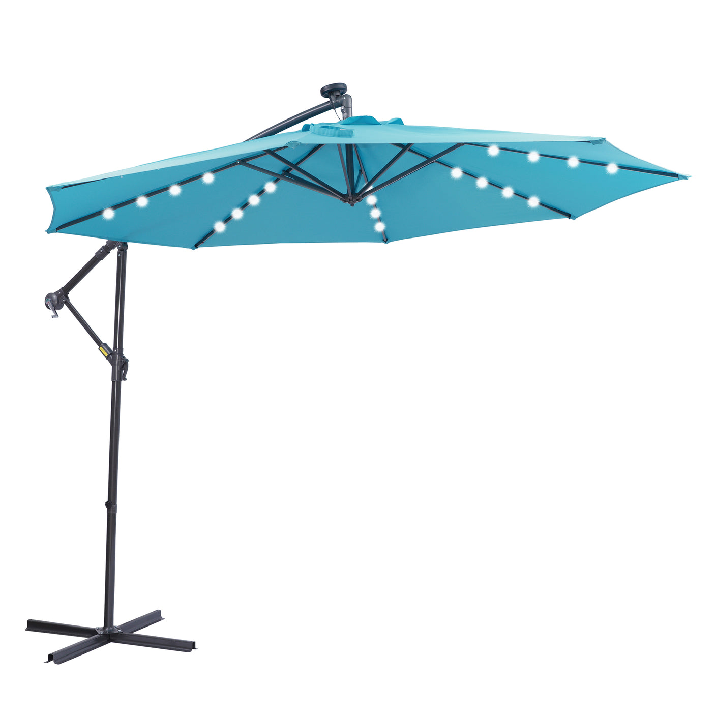 10 FT Solar LED Patio Outdoor Umbrella Hanging Cantilever Umbrella Offset Umbrella Easy Open Adustment with 32 LED Lights - Julia M LifeStyles