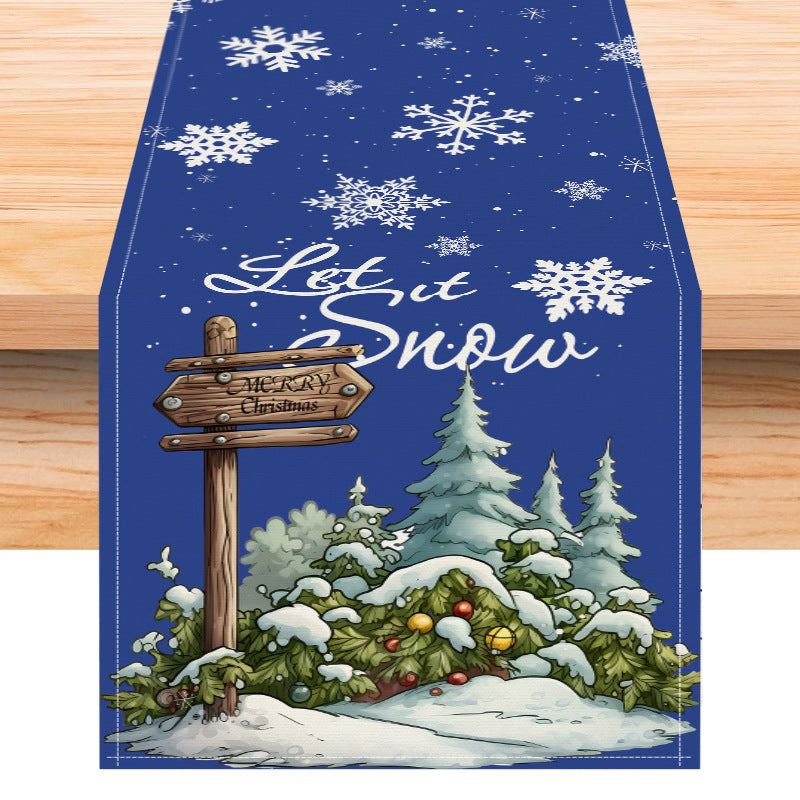 Christmas Snowflake Linen Table Flag New Christmas Tree Printed Tablecloth Holiday Table Decoration Tablecloth Mat Julia M Home & Kitchen