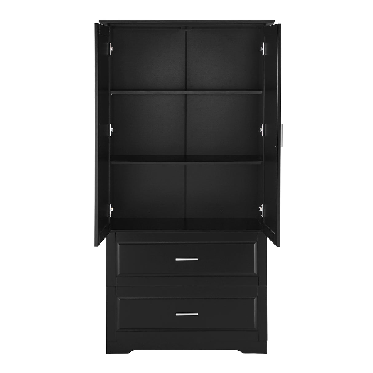 Tall Bathroom Storage Cabinet, Cabinet with Two Doors and Drawers, Adjustable Shelf, MDF Board, Black - Julia M LifeStyles