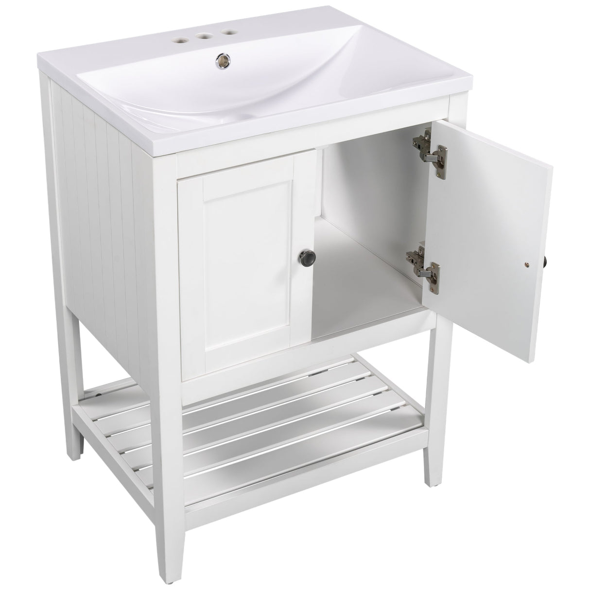 24" White Modern Sleek Bathroom Vanity Elegant Ceramic Sink with Solid Wood Frame Open Style Shelf Julia M Home & Kitchen