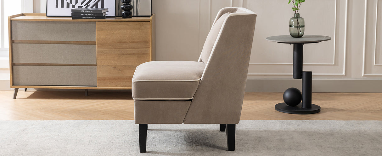 Velvet Upholstered Accent Chair with Cream Piping, Tan and Cream - Julia M LifeStyles