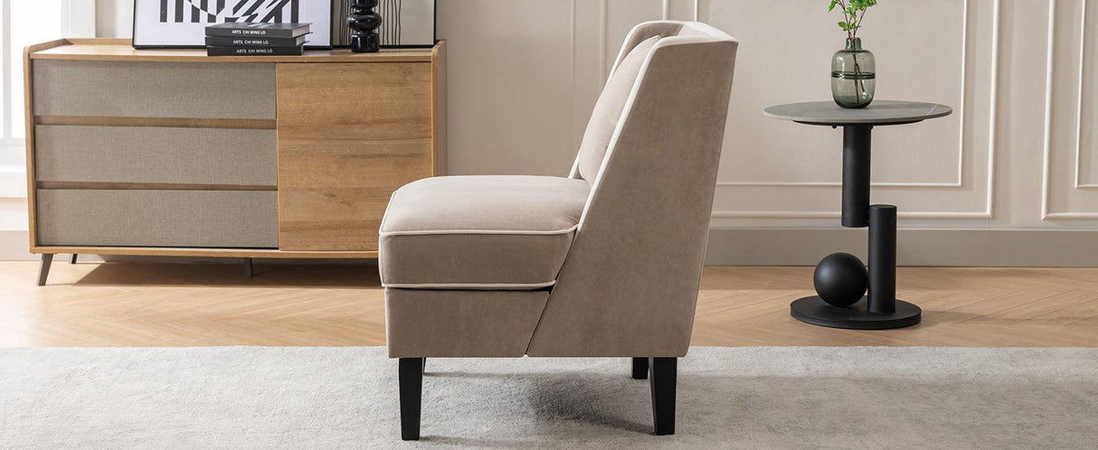 Velvet Upholstered Accent Chair with Cream Piping, Tan and Cream - Julia M LifeStyles