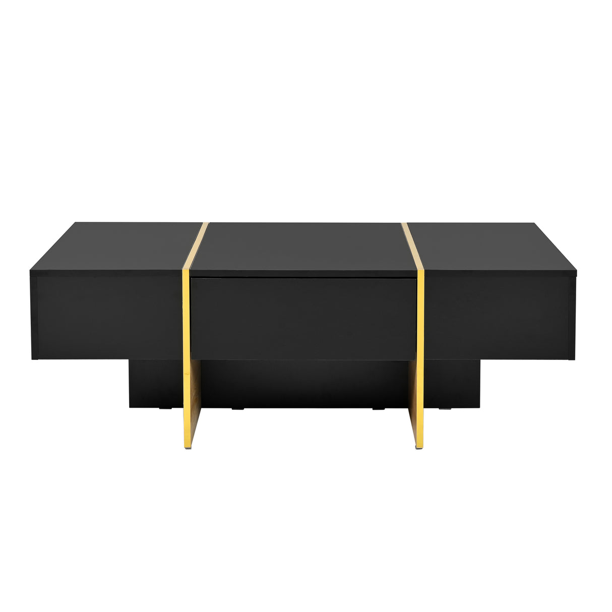 ON-TRANS 47.2 inch x 31.4 inch multifunctional rectangular sofa table with 2 drawers and gold wood grain leg center table, black - Julia M LifeStyles