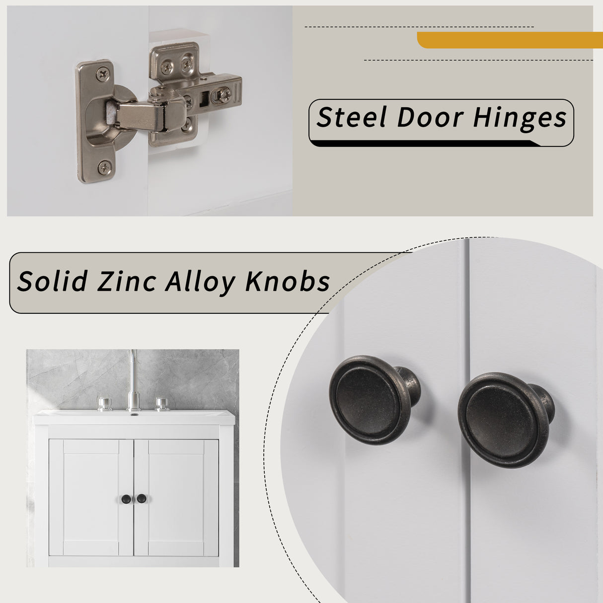 24" Bathroom Vanity Base Only, Soild Wood Frame, Bathroom Storage Cabinet with Doors and Open Shelf, White - Julia M LifeStyles