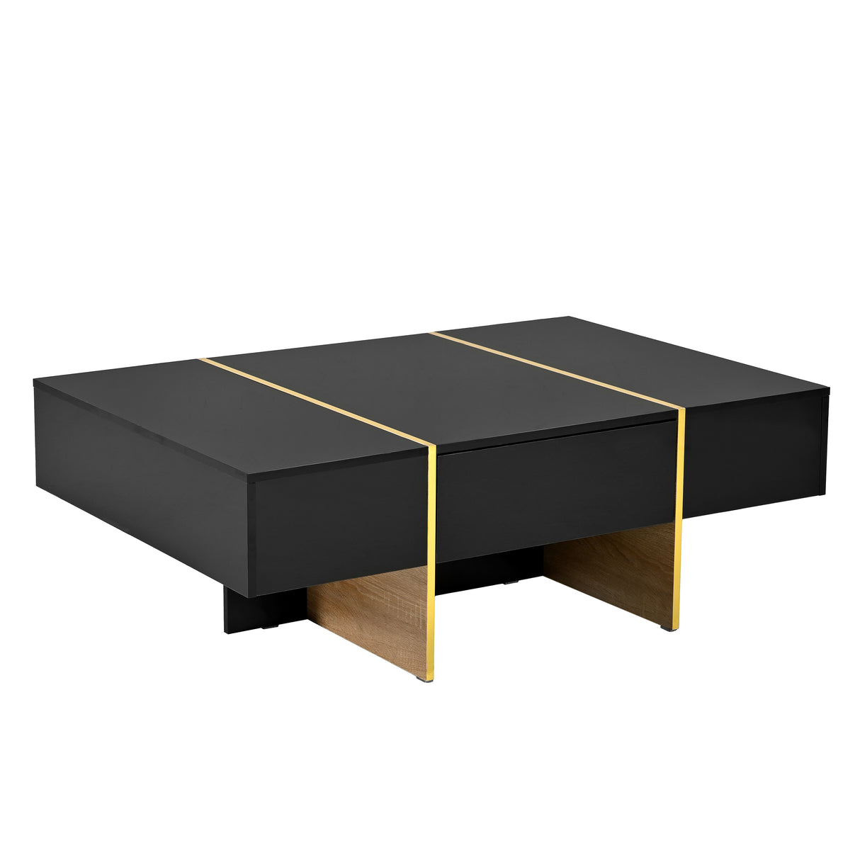 ON-TRANS 47.2 inch x 31.4 inch multifunctional rectangular sofa table with 2 drawers and gold wood grain leg center table, black - Julia M LifeStyles