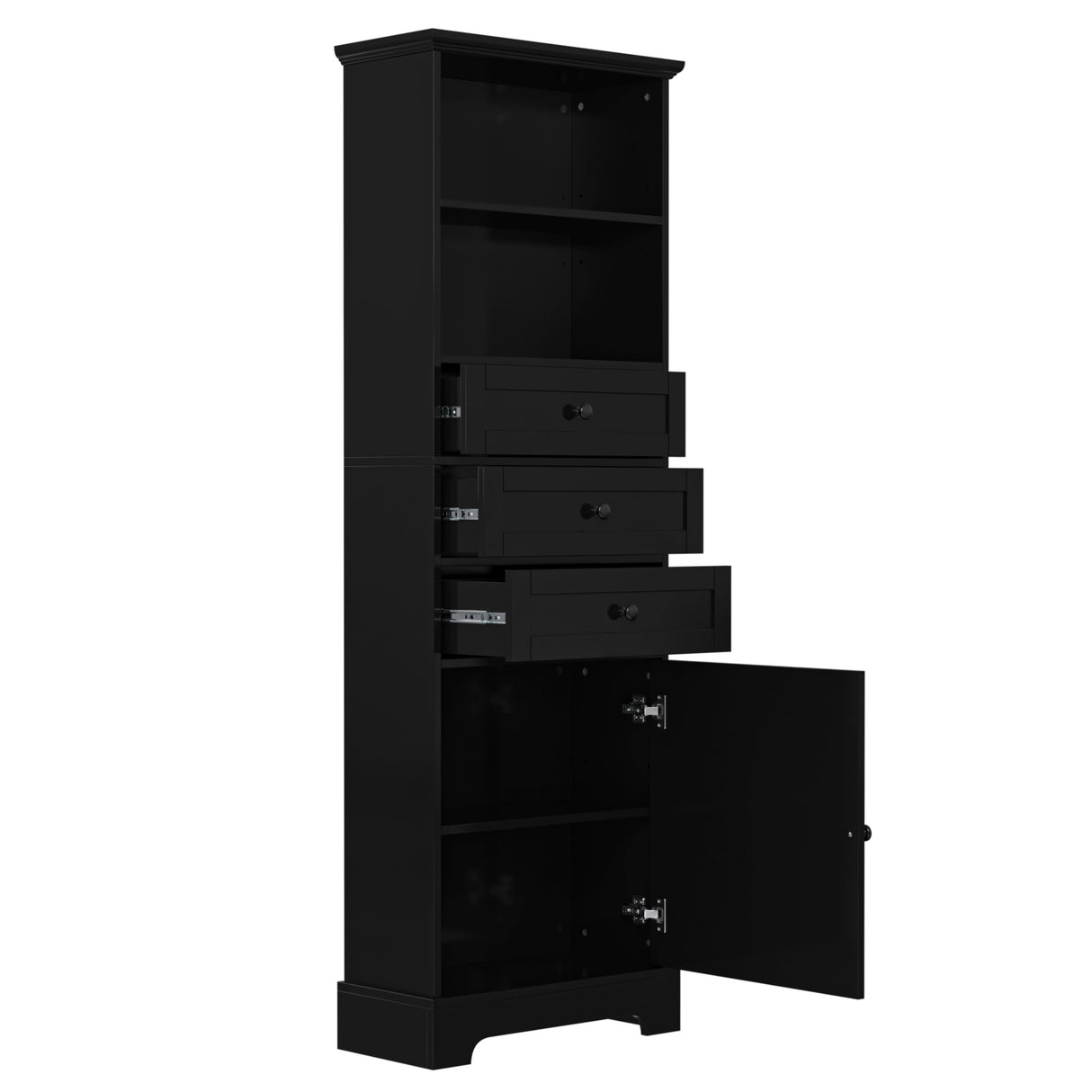 Black high storage cabinet with 3 drawers and adjustable shelves, MDF board painted eprolo