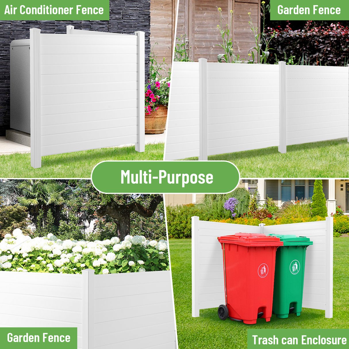 Privacy Fence Panels Kit Air Conditioner Trash Can Enclosure Vinyl white color - Julia M LifeStyles