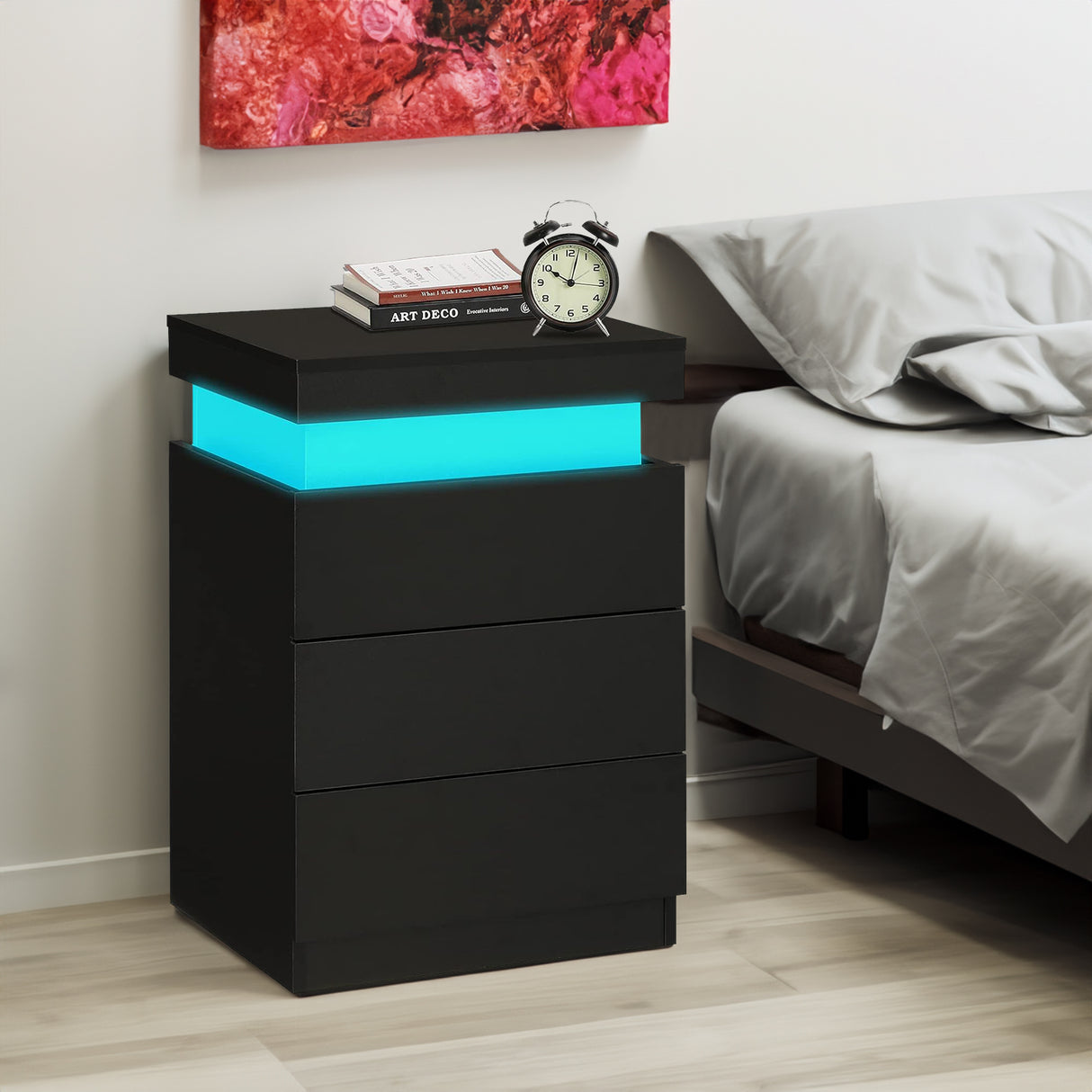 LED Black Nightstand Modern Multi-Colour LED Night Table Bedside Tables for Bedroom, Living Room - Julia M LifeStyles