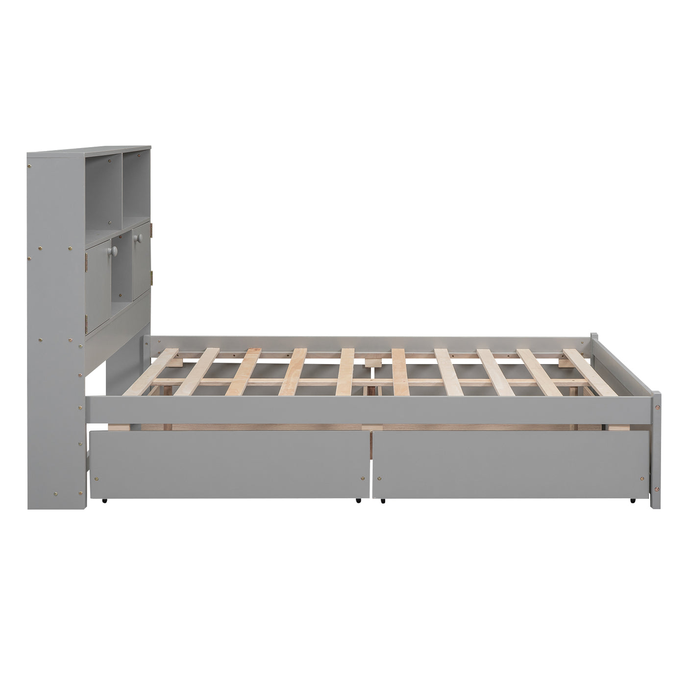 Full Size Platform Bed with Storage Headboard, Charging Station and 4 Drawers, Gray - Julia M LifeStyles