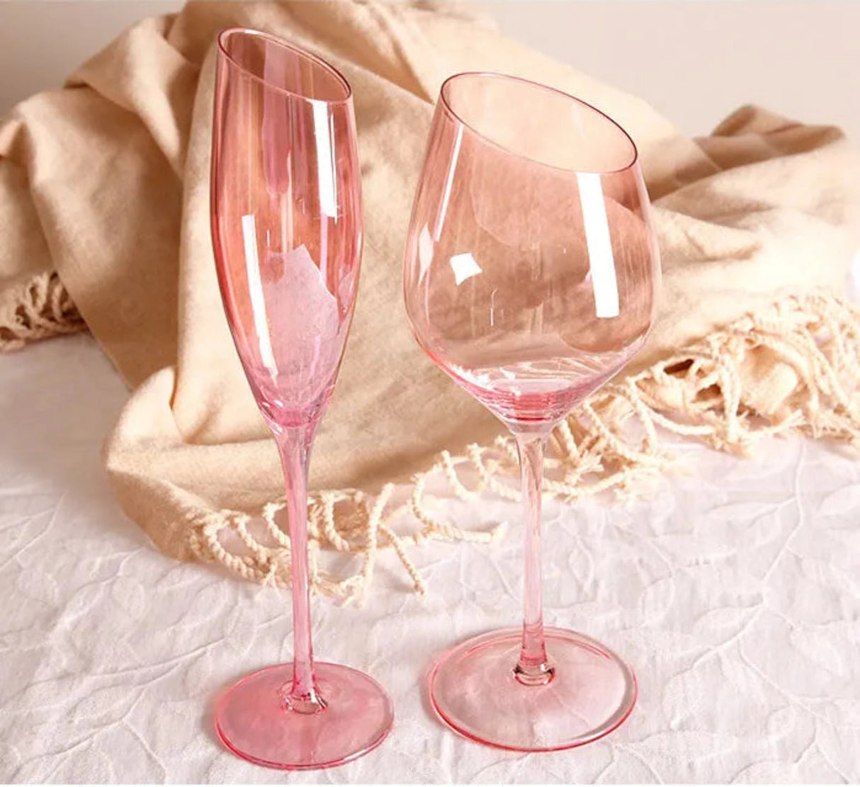 Flamingo Slanted Pink Crystal Champagne Goblet Set Julia M Home & Kitchen