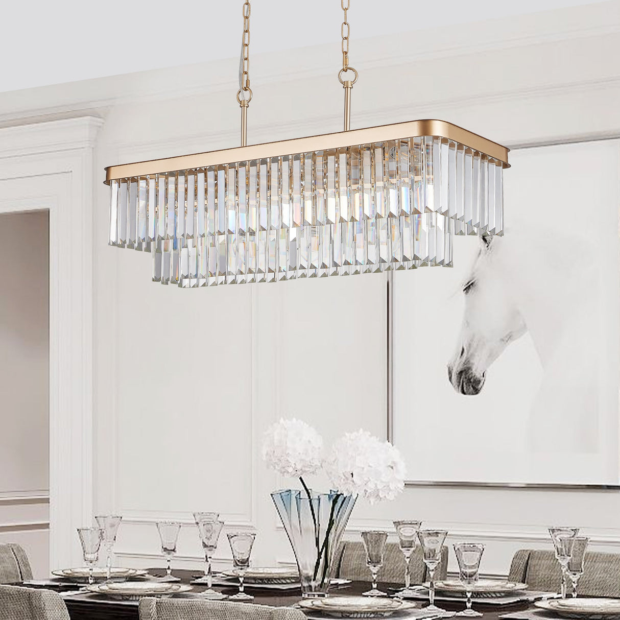 Chandeliers,Rectangular Crystal Chandelier Adjustable,E12 Modern Industrial Crystal Lights (Bulb Not Included) Julia M Home & Kitchen