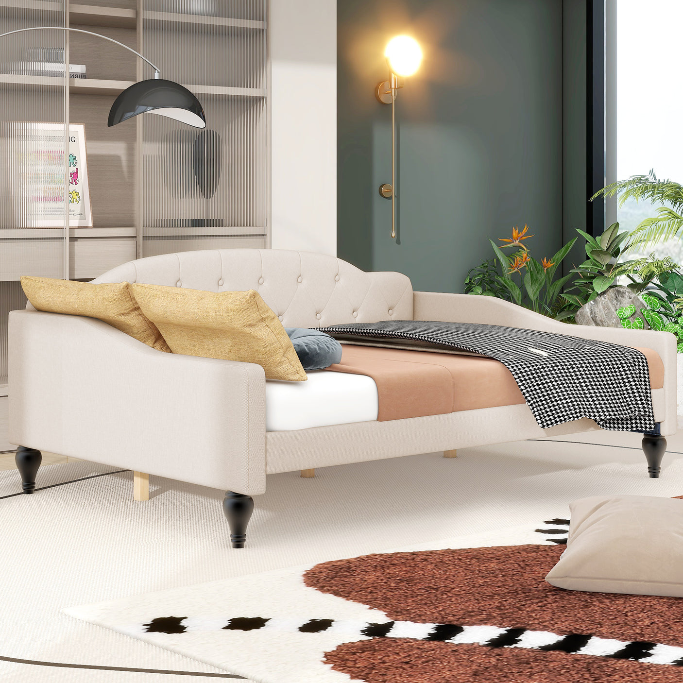 Full Size Upholstered Tufted Daybed Beige - Julia M LifeStyles