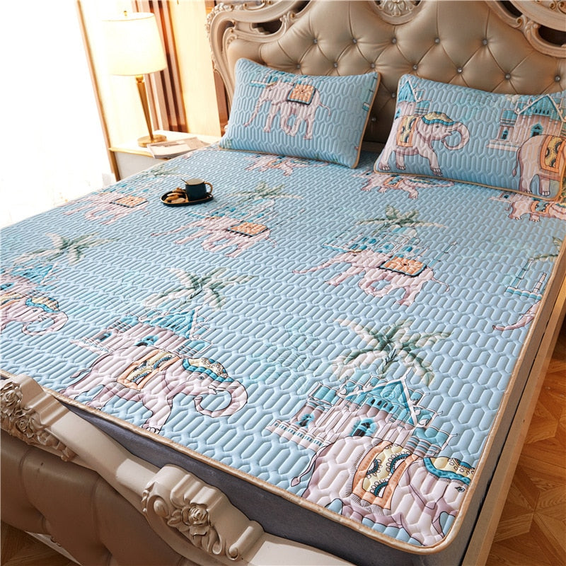 Summer Bed Sheet Ice Silk Mat Soft and Comfortable Latex Mattress Bedding Three-piece Breathable Mat for Comfortable Sleep - Julia M LifeStyles