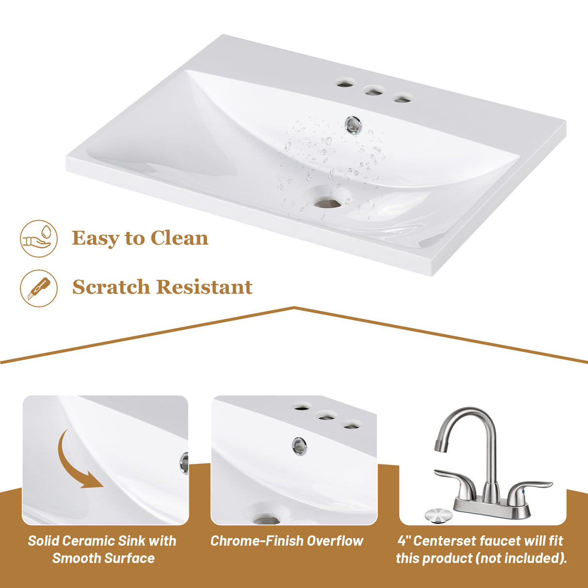 24" Bathroom Vanity with Sink, Bathroom Vanity Cabinet with Two Doors and Gold Metal Frame, Open Storage Shelf, White - Julia M LifeStyles