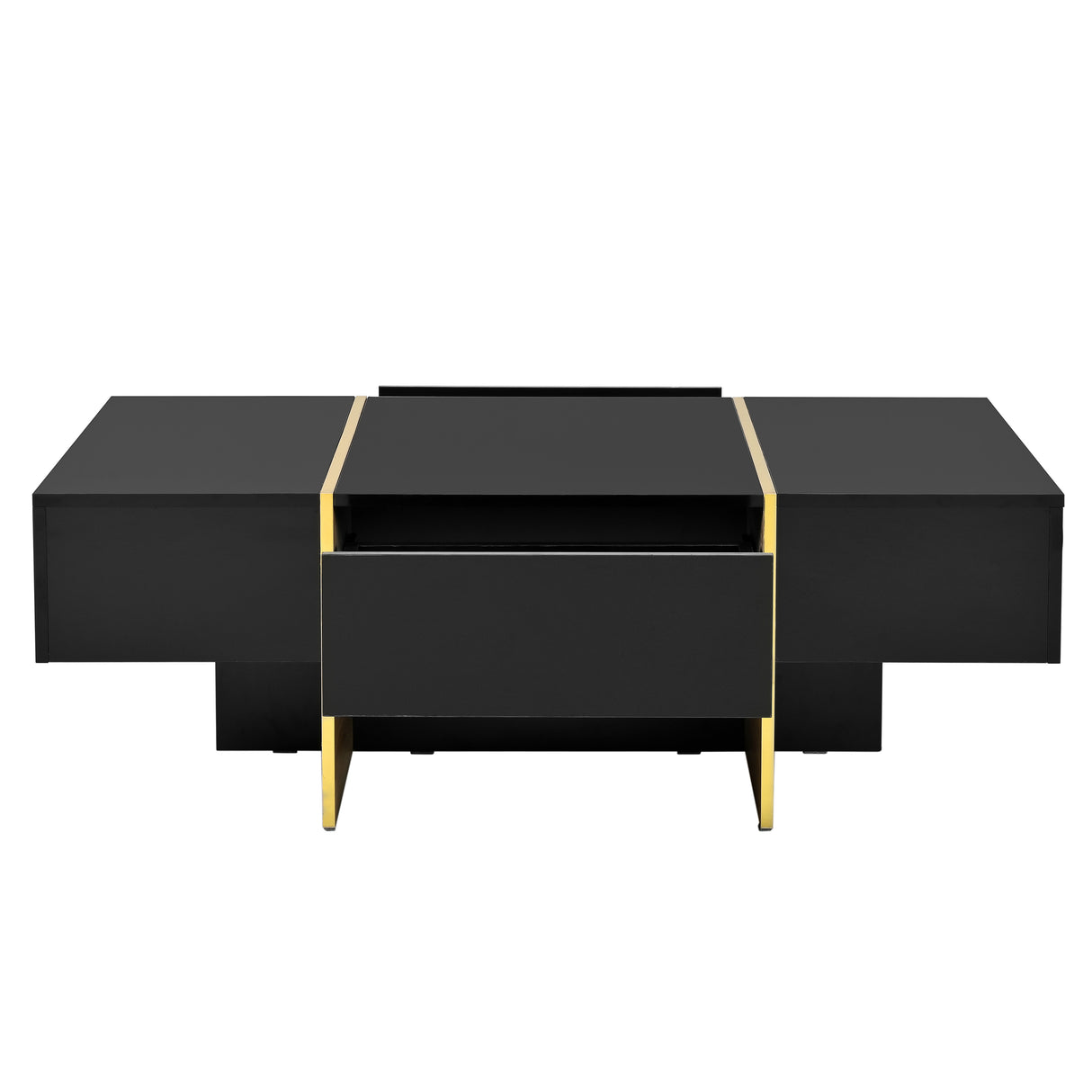 ON-TRANS 47.2 inch x 31.4 inch multifunctional rectangular sofa table with 2 drawers and gold wood grain leg center table, black - Julia M LifeStyles