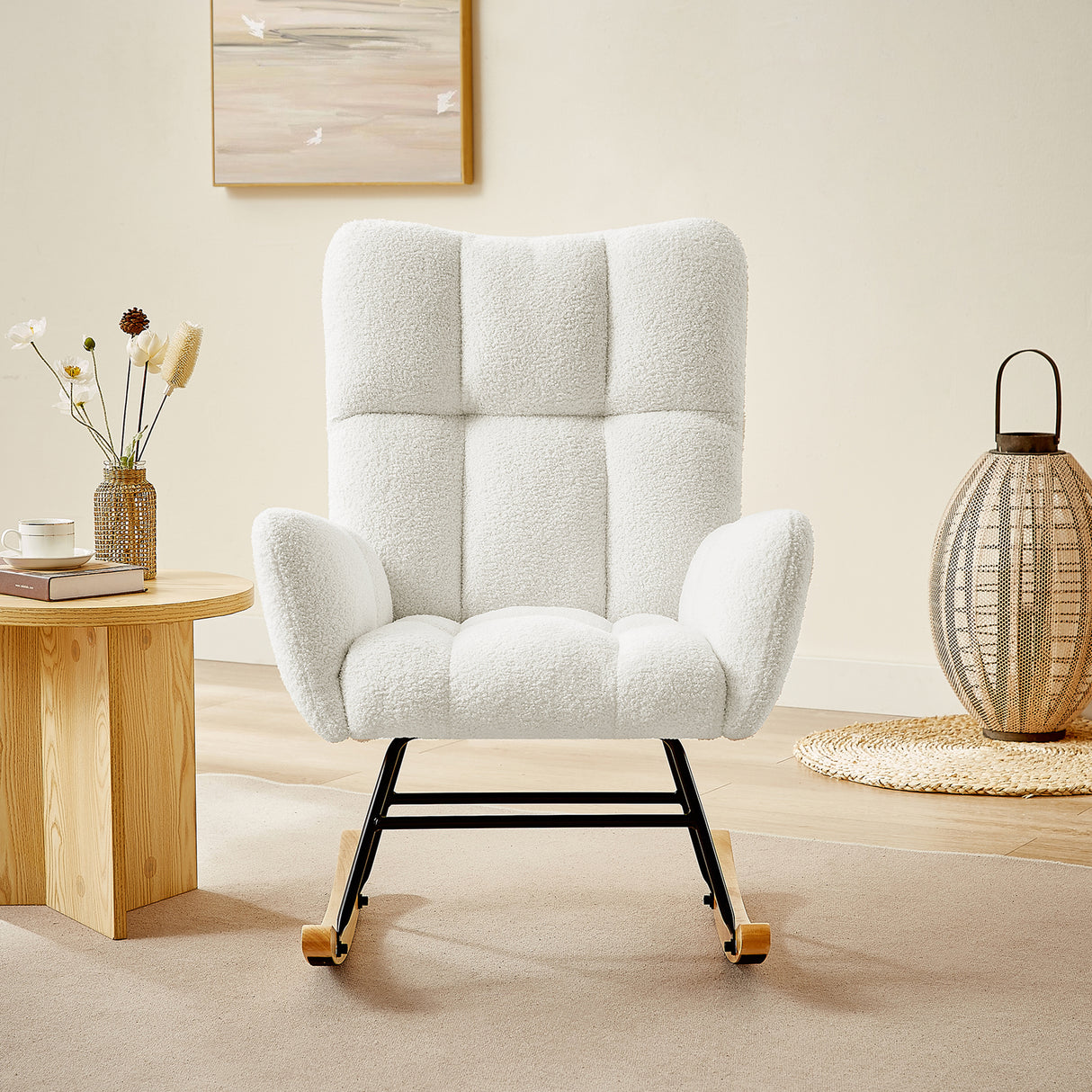 off white teddy fabric rocking chair - Julia M LifeStyles