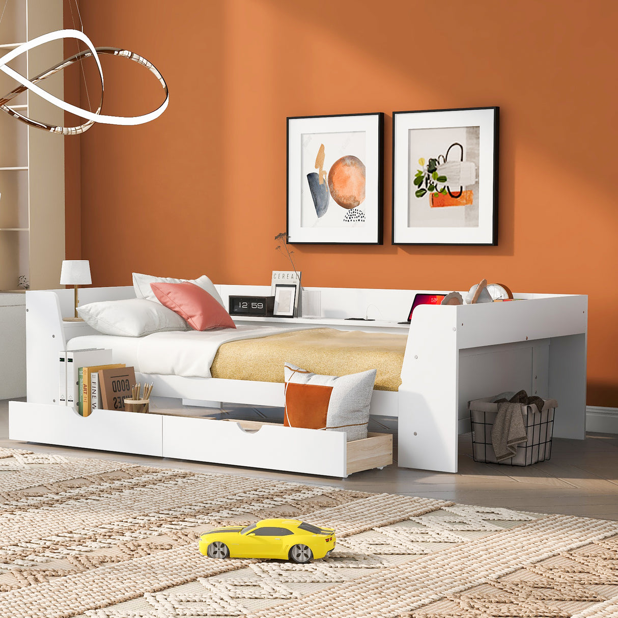 Upholstered Daybed with Trundle, Wood Slat Support,Upholstered Frame Sofa Bed Twin Blue - Julia M LifeStyles