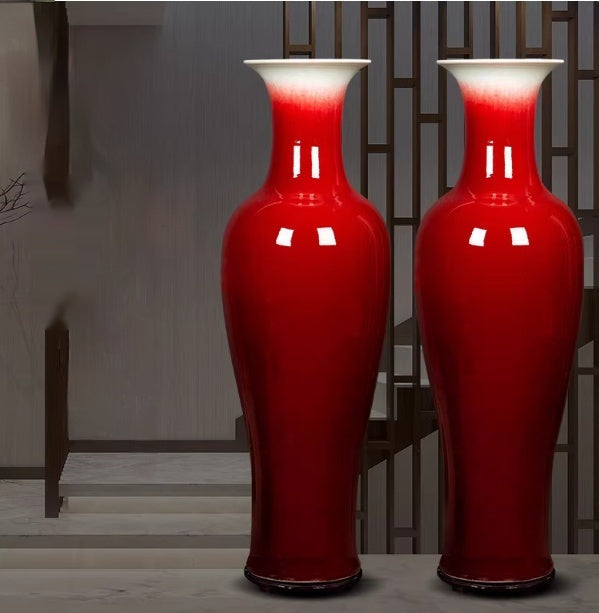 Langhong Large Glazed Ceramic Floor Vase with Antique Finish