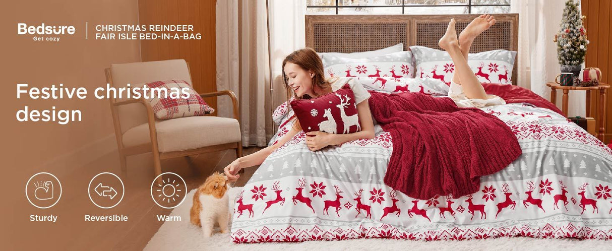 Bedsure 5-Piece Festive Fluffy Christmas red Comforter Set Julia M LifeStyles