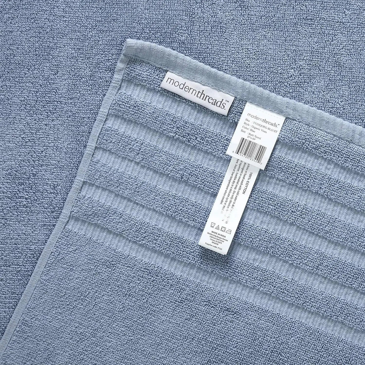 Ultra Soft 6-Piece Organic Cotton Towel Set - Blue Jacquard/Solid - Julia M LifeStyles