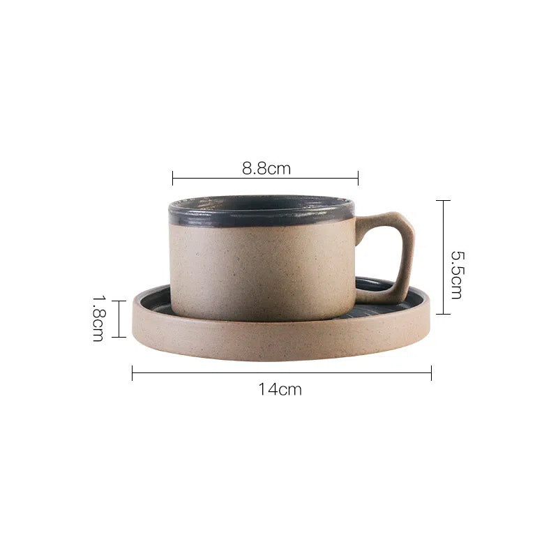Coarse pottery coffee cup and plate set creative handmade retro coffee cup artistic cup plate milk cup Julia M Home & Kitchen