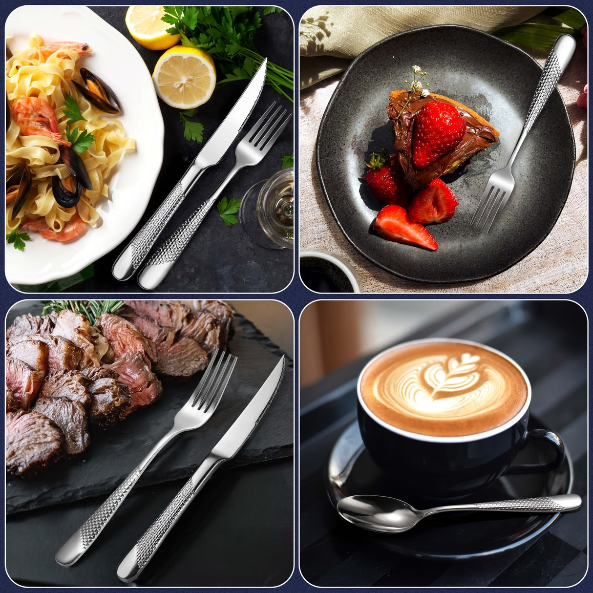 40pcs Modern Hammered Stainless Steel Flatware Set for 8 Julia M LifeStyles