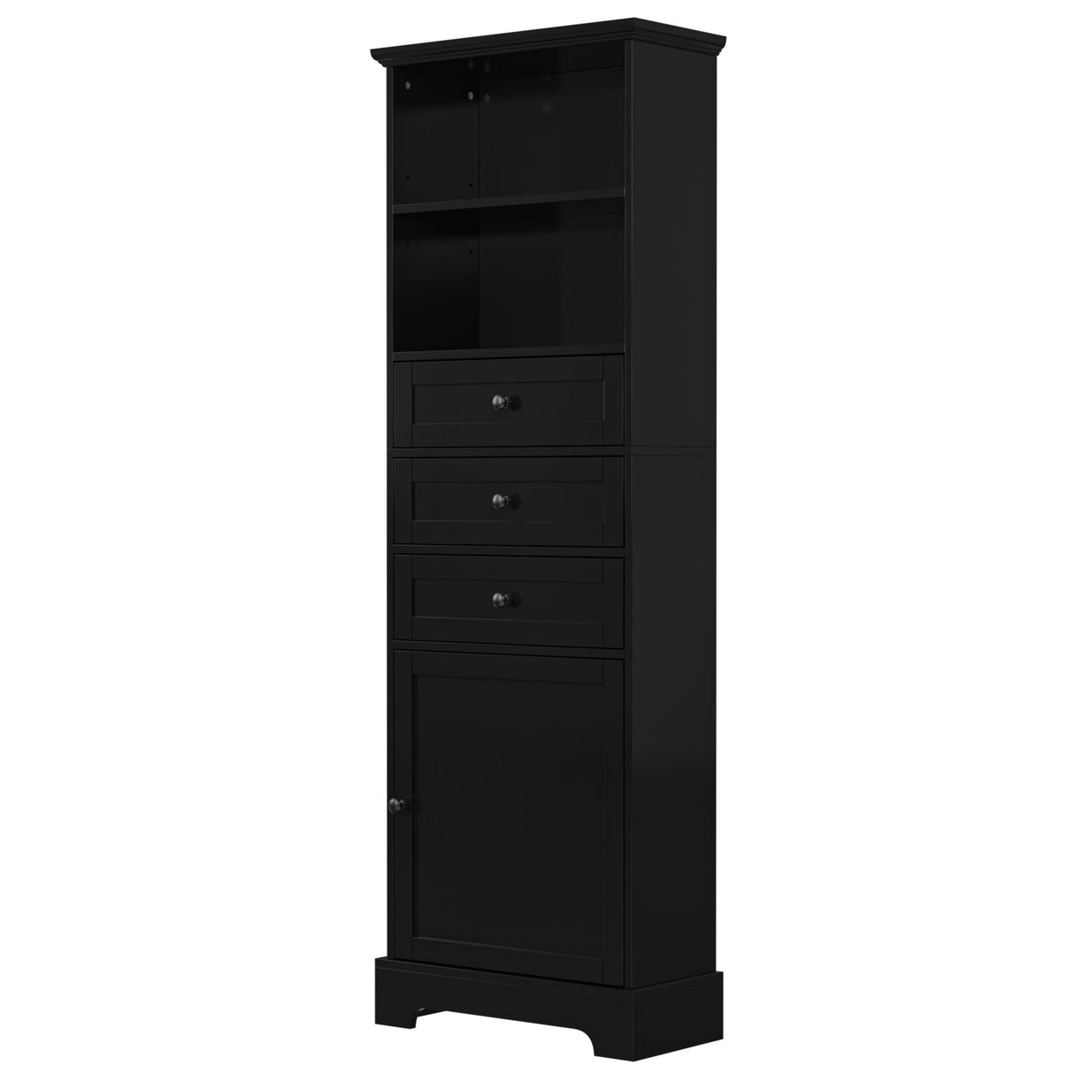 Black high storage cabinet with 3 drawers and adjustable shelves, MDF board painted eprolo