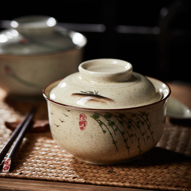 6.5 inch instant noodles bowl with cover bento box student underglaze color ceramic suit Lamian Noodles bowl canteen tableware Julia M Home & Kitchen