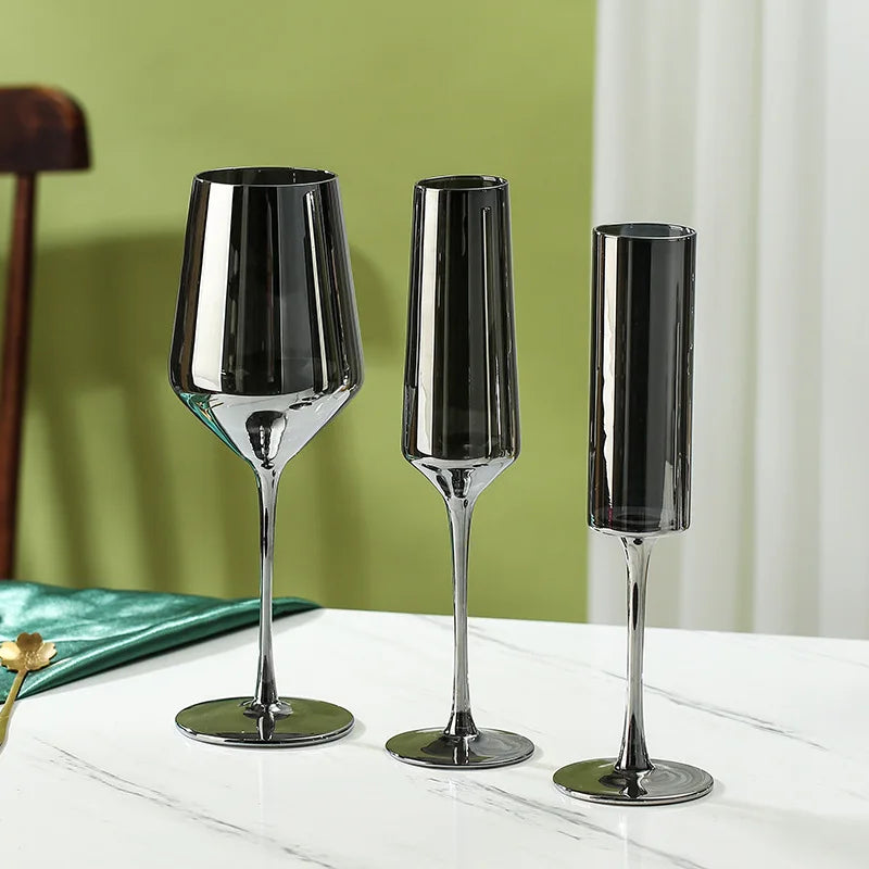 Electroplated Black Crystal Brandy Goblet - Smoky Gray Elegance Julia M Home & Kitchen