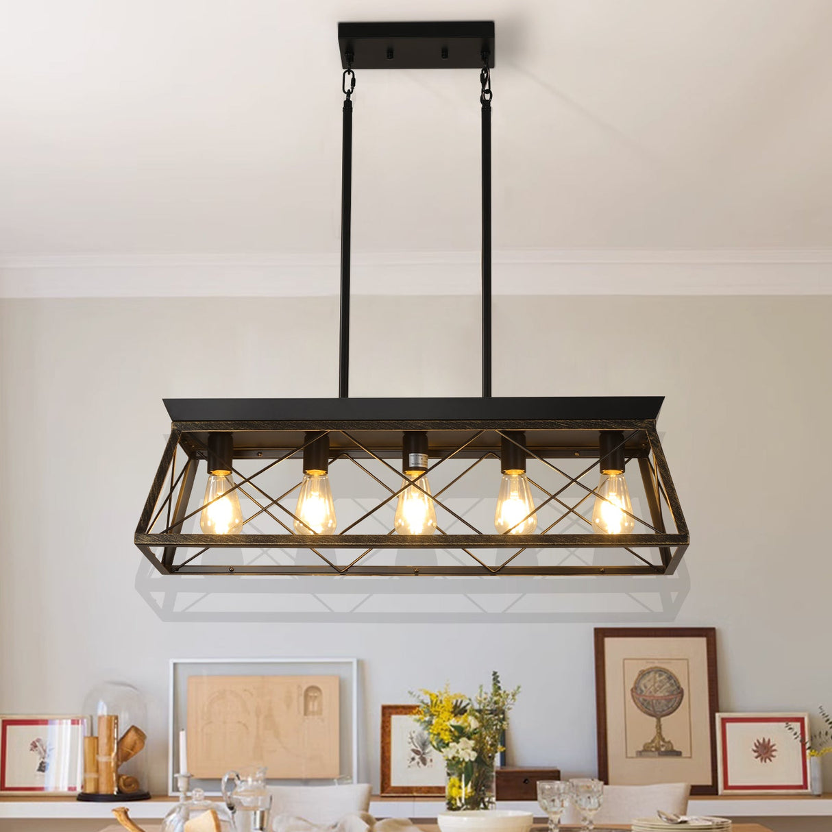 European Style 5-Light Farmhouse Chandelier - Rustic Metal Pendant for Dining Rooms Julia M Home & Kitchen