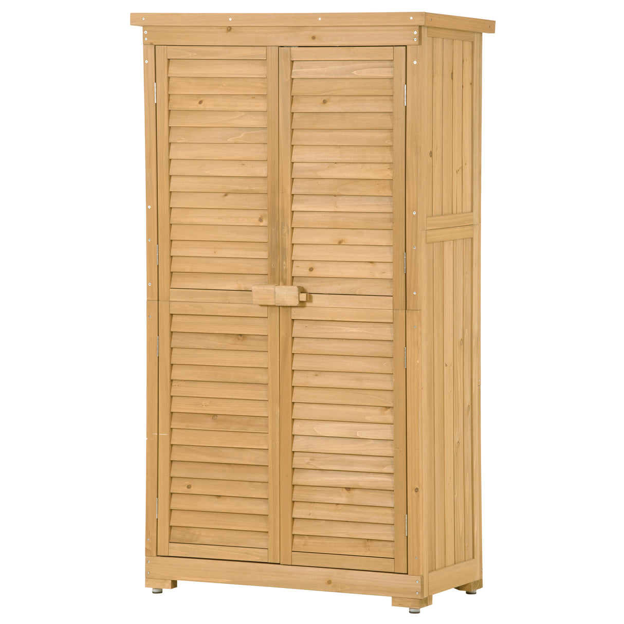 Wooden Garden Shed 3-tier Patio Storage Cabinet Outdoor Organizer Wooden Lockers with Wood (Natural Wood Color -Shutter Design) - Julia M LifeStyles