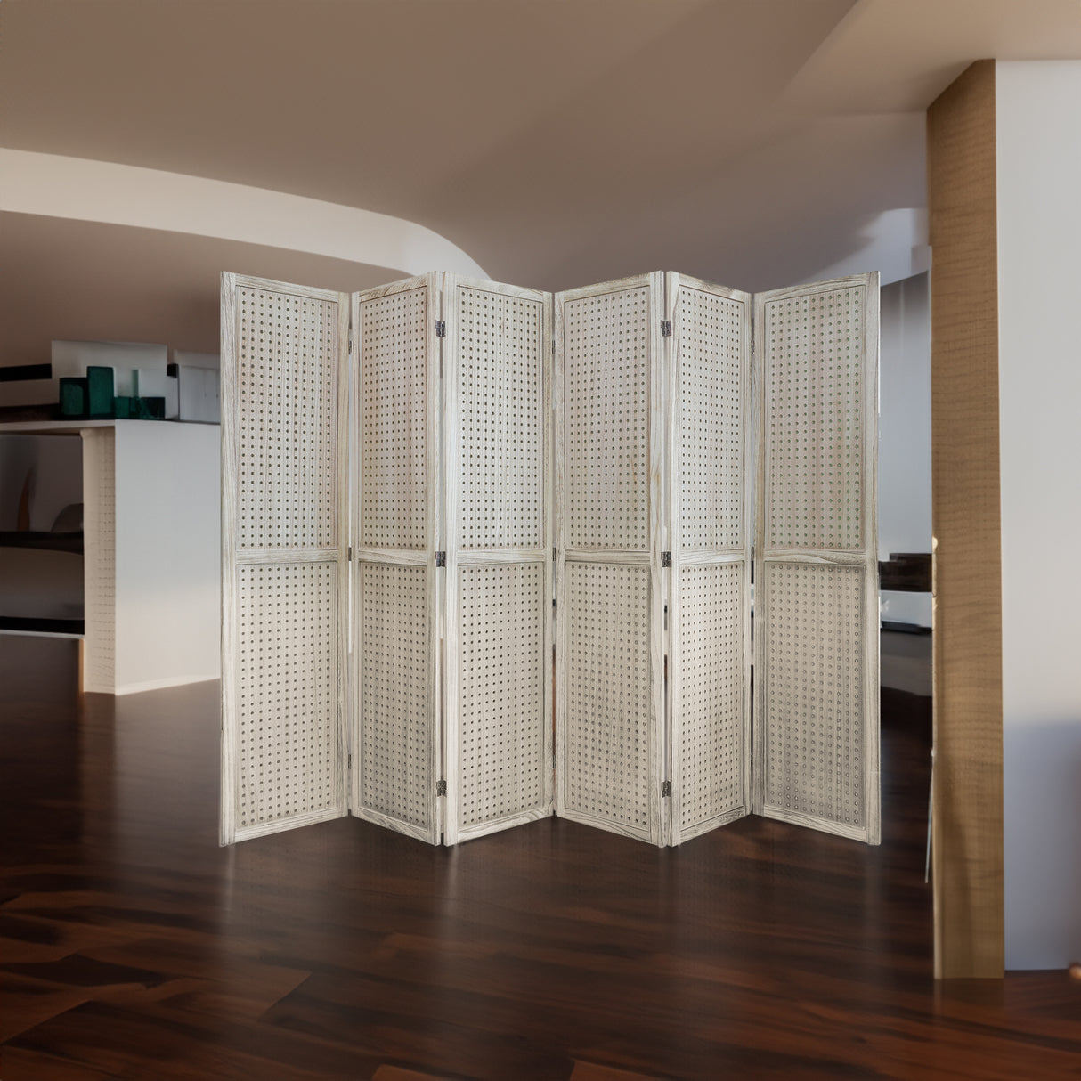 6-panel room divider, 5.6-foot nail board display wooden room divider, folding privacy screen room divider, natural wood - Julia M LifeStyles