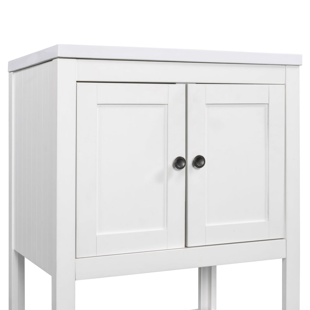 24" White Modern Sleek Bathroom Vanity Elegant Ceramic Sink with Solid Wood Frame Open Style Shelf Julia M Home & Kitchen
