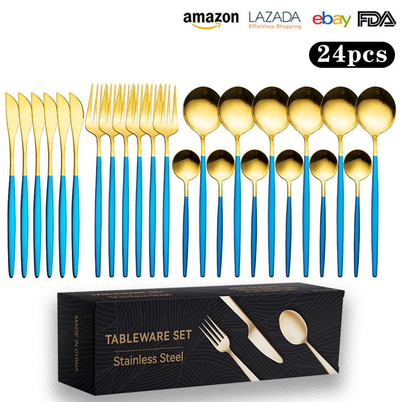 Cutlery Set Stainless Steel Knife Fork Set 24-Piece Tableware Set Golden Steak Knife Fork Spoon 6-Person Set eprolo