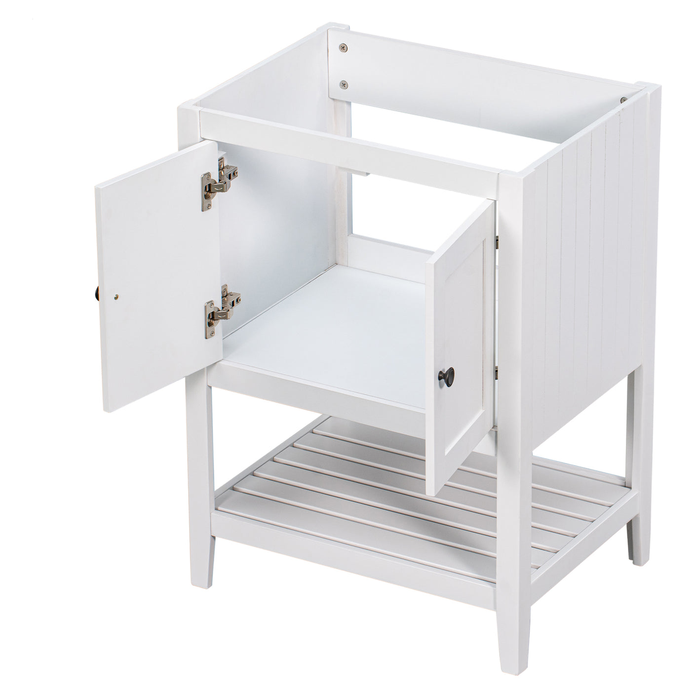 24" Bathroom Vanity Base Only, Soild Wood Frame, Bathroom Storage Cabinet with Doors and Open Shelf, White - Julia M LifeStyles