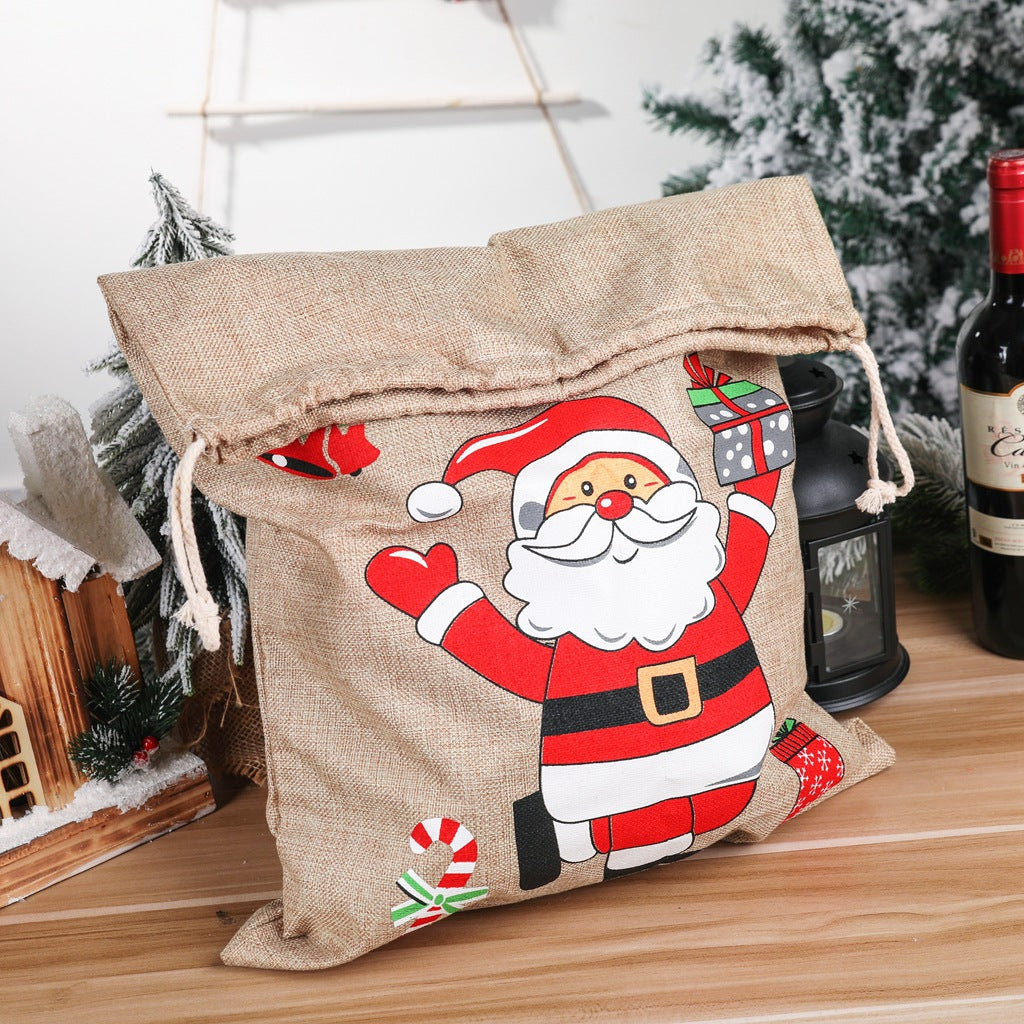 Christmas decorative items, Christmas printed linen gift bags, Santa Claus backpacks, candy bags, apple bags eprolo
