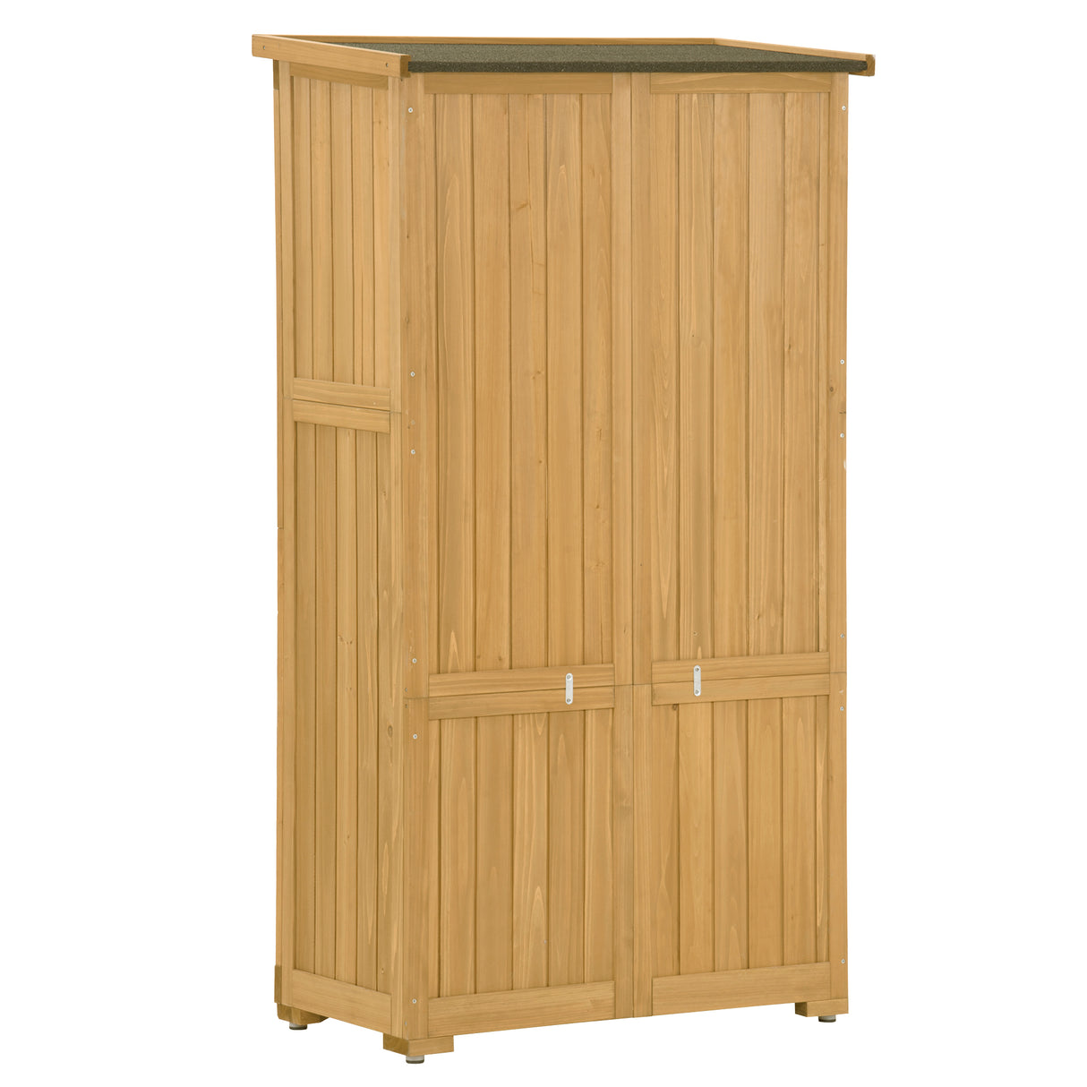 Wooden Garden Shed 3-tier Patio Storage Cabinet Outdoor Organizer Wooden Lockers with Wood (Natural Wood Color -Shutter Design) - Julia M LifeStyles