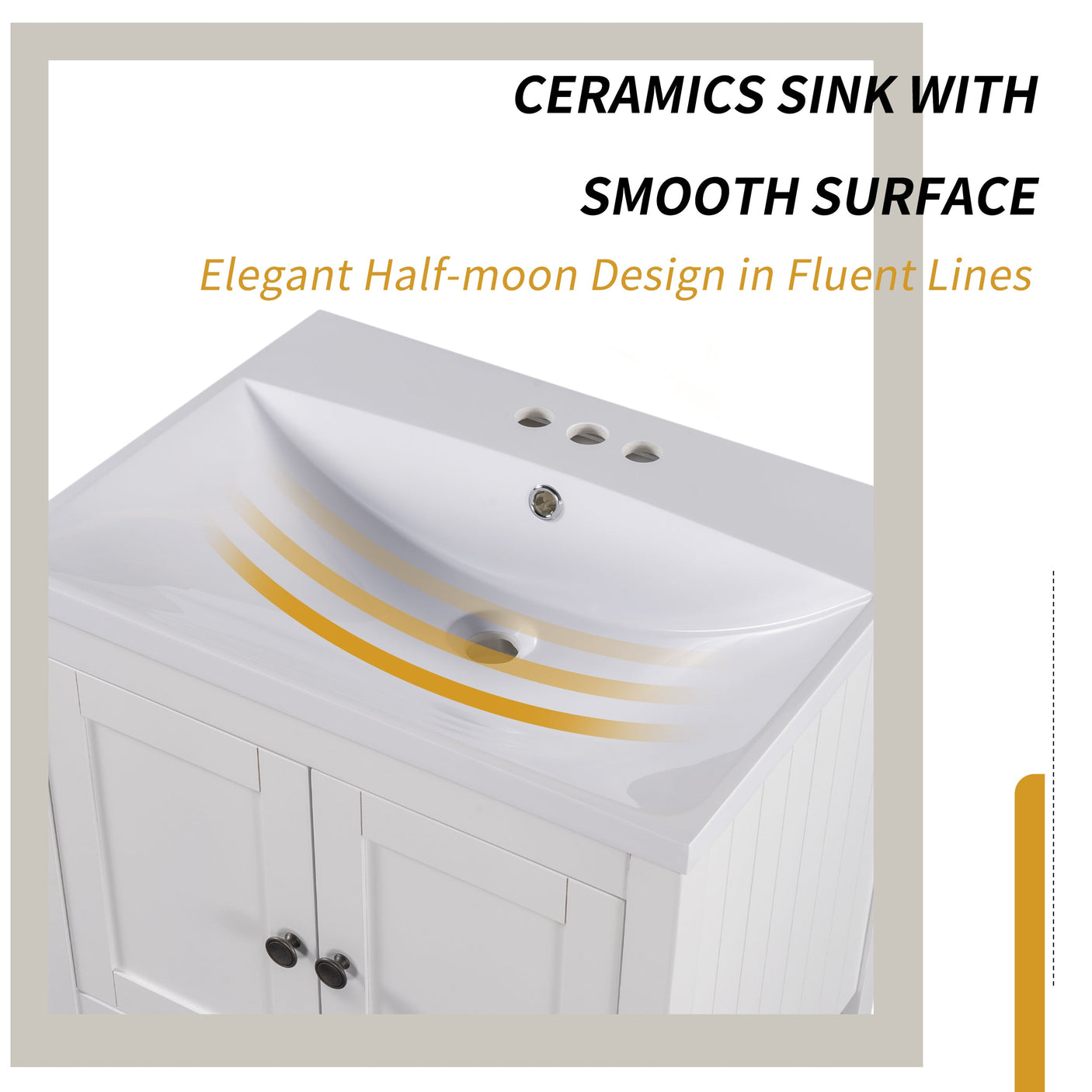 24" White Modern Sleek Bathroom Vanity Elegant Ceramic Sink with Solid Wood Frame Open Style Shelf Julia M Home & Kitchen